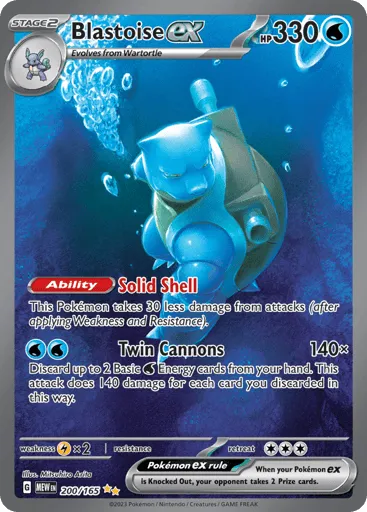 Blastoise ex Special Illustration Rare card, number 200 of 165, from the 151 set