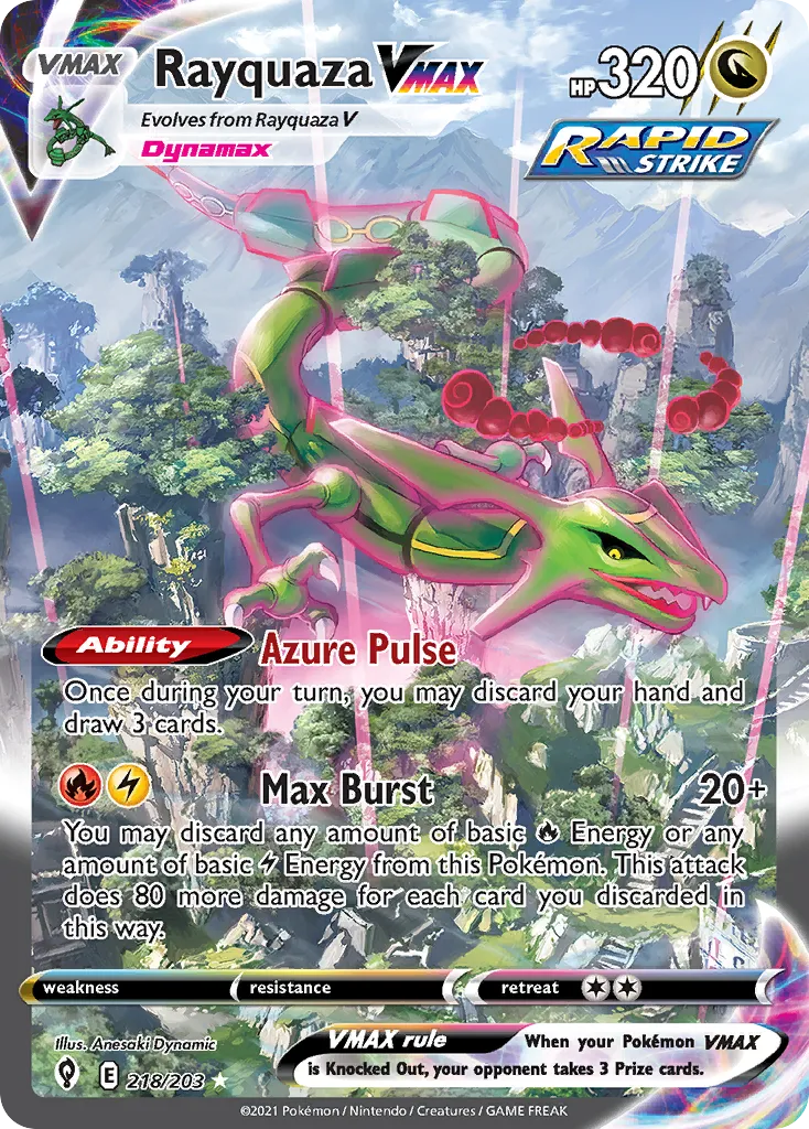 Rayquaza VMAX alternate art Secret Rare from the Evolving Skies set